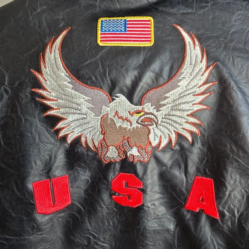 OUTDOOR HÁBITAT Kids  Biker Jacket Faux Leather Embroidery USA Eagle | Size 7T